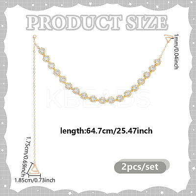 2Pcs Flower Alloy Rhinestone Cup Chain & Brass Figaro Chain Non-slip Bra Straps HJEW-GA00057-1