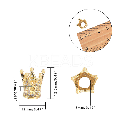 Eco-Friendly Brass Micro Pave Cubic Zirconia Crown Beads ZIRC-NB0001-07-NR-1