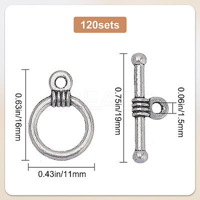 120Pcs Tibetan Style Alloy Toggle Clasps FIND-SC0008-07-1