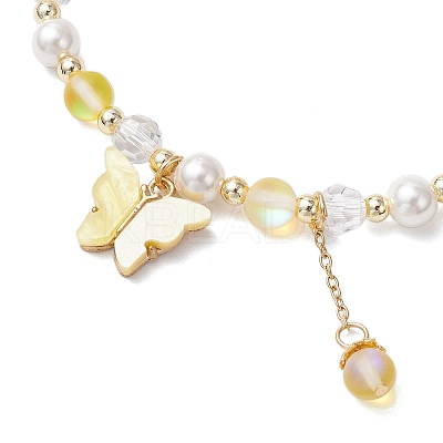 5Pcs Frosted Dyed Synthetic Moonstone & Shell Pearl Round Beads Stretch Bracelets BJEW-JB11822-1