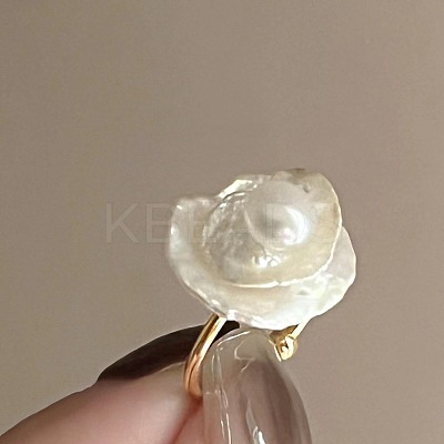 Flower Natural Freshwater Baroque Pearl with Brass Cuff Rings for Women FS-WG89D29-01-1
