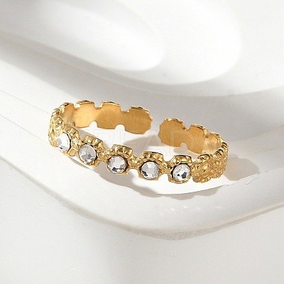 304 Stainless Steel Rhinestone Open Cuff Rings LS-RJEW-M070-02G-02-1