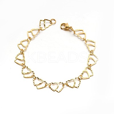 304 Stailess Steel Heart to Heart Link Chain Bracelets BJEW-N280-12G-1