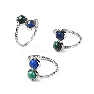 Natural Malachite & Lapis Lazuli Finger Rings RJEW-A068-03P-01-1