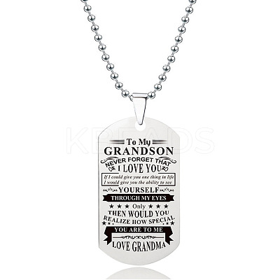 201 Stainless Steel To My Grandson Dog Tag Pendant Ball Chain Necklaces FS-WG527E6-24-1