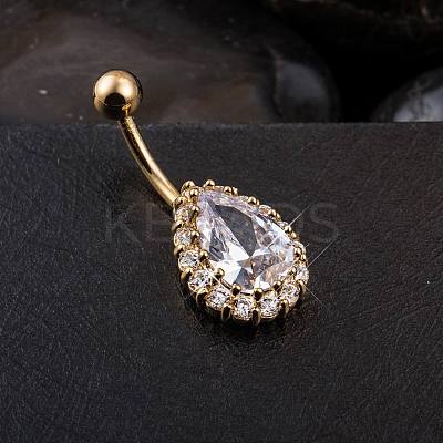 Piercing Jewelry Real 18K Gold Plated Brass Teardrop Cubic Zirconia Navel Ring Navel Ring Belly Rings AJEW-EE0001-20A-1
