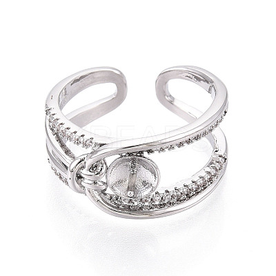 Brass Micro Pave Clear Cubic Zirconia Cuff Ring Settings KK-T076-56P-1