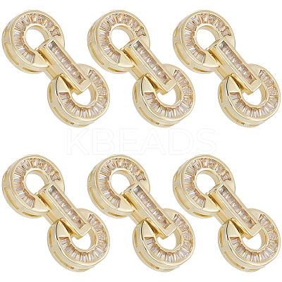 6 Sets Brass Pave Clear Cubic Zirconia Fold Over Clasps KK-BBC0021-36-1