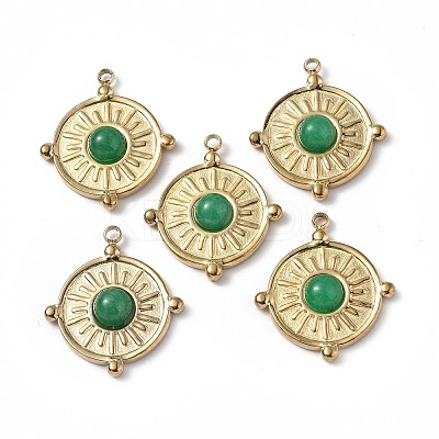 PVD Vacuum Plating 201 Stainless Steel Natural Malaysia Jade Pendants STAS-C064-VC887-1
