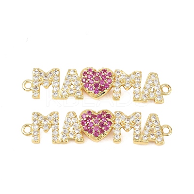 Mother's Day Brass Micro Pave Clear and Magenta Cubic Zirconia Connector Charm KK-F931-27A-G-1