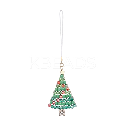 Christmas Glass Seed Beaded Pendant Decorations HJEW-TA00013-1