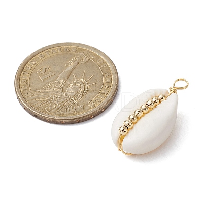 Natural Cowrie Shell Copper Wire Wrapped Pendants PALLOY-JF02277-01-1