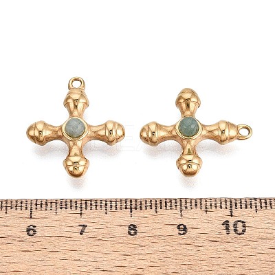 Natural Gray Aventurine & 304 Stainless Steel Cross Pendants LS-STAS-H221-01G-01-1