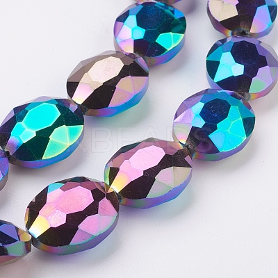 Faceted Electroplate Crystal Glass Oval Beads Strands EGLA-F060B-M-1