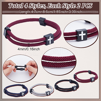8Pcs 4 Colors Braided Rope Polyester Cord Bracelets BJEW-UN0001-55-1