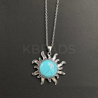 Synthetic Turquoise Sun Pendant Alloy Chain Vintage Necklaces WB3716-2-1
