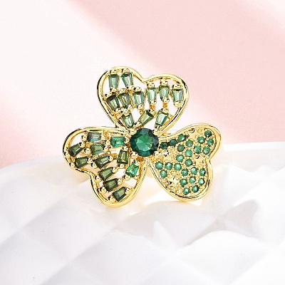 Brass Micro Pave Cubic Zirconia Adjustable Cuff Rings for Women RJEW-U053-05G-1