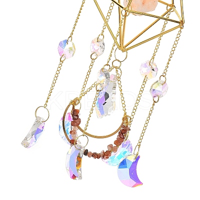 Iron & Natural Rose Quartz Hanging Suncatchers HJEW-F024-02A-1