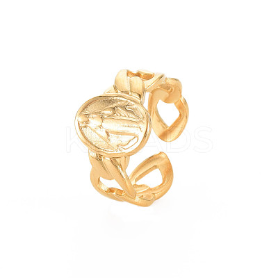 Ion Plating(IP) 304 Stainless Steel Flat Round with Virgin Mary Open Cuff Ring for Women RJEW-S405-176G-1