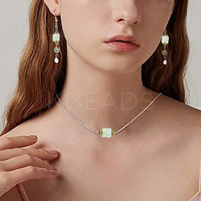 10Pcs Transparent Crackled Glass Cube Connector Charms PALLOY-JF03945-1