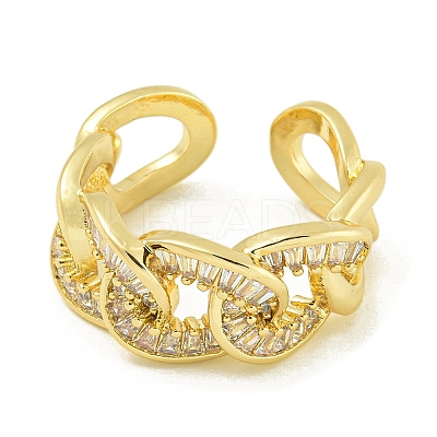 Brass with Cubic Zirconia Open Cuff Rings for Women RJEW-U011-11G-1