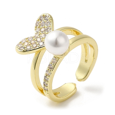 Heart Brass Micro Pave Cubic Zirconia Open Cuff Ring for Women LS-RJEW-F154-03G-A-1