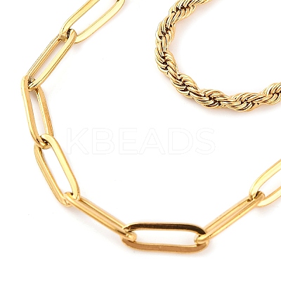 304 Stainless Steel Double Layer Paperclip Chain & Rope Chain Necklaces for Women NJEW-G140-01A-G-1