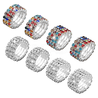 8Pcs 4 Styles Rhinestone Tennis Chains Stretch Ring for Women RJEW-HY0001-07B-1
