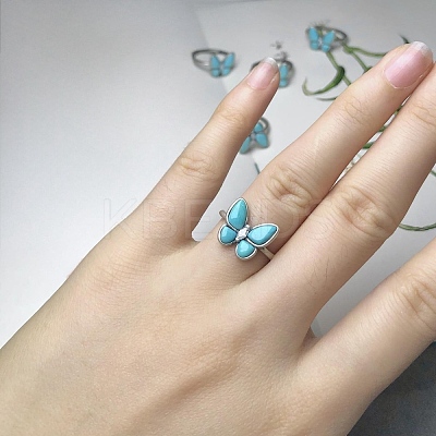 Adjustable Synthetic Turquoise with 925 Sterling Silver Finger Rings RJEW-C155-04-1