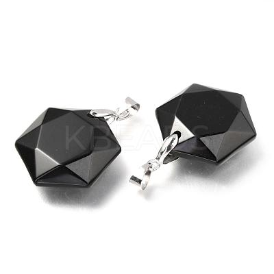 Faceted Natural Dyed & Heated Black Agate Pendants G-F340-03A-1