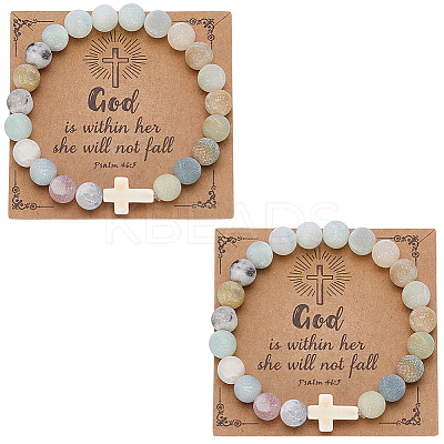 4Pcs Natural Flower Amazonite Round Beads Stretch Bracelets for Men Women BJEW-ME00007-1