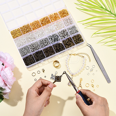 Iron Open Jump Rings & Lobster Claw Clasps & Brass Rings & Iron Beading Tweezers Finding Kits DIY-YW0017-54-1