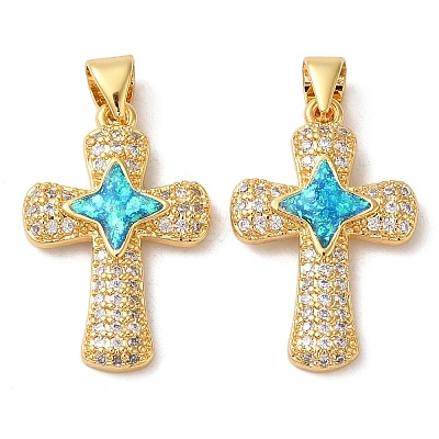 Rack Plating Brass Micro Pave Cubic Zirconia Pendants KK-P268-17A-G-1