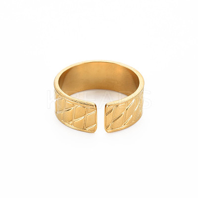Ion Plating(IP) 304 Stainless Steel Rhombus Grooved Open Cuff Ring for Women RJEW-S405-212G-1