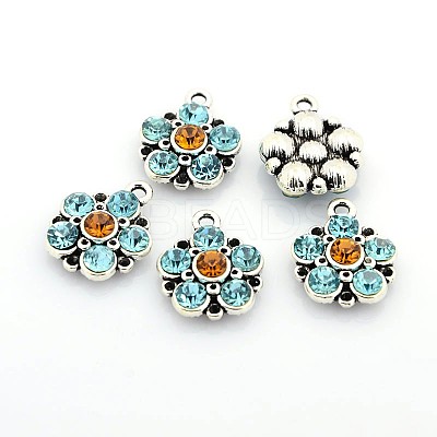 Antique Silver Plated Alloy Rhinestone Flower Pendants LS-ALRI-N016-04-1