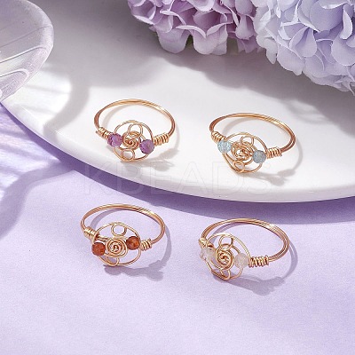 Natural Apatite & Garnet & Amethyst & Citrine Finger Rings RJEW-JR00801-1