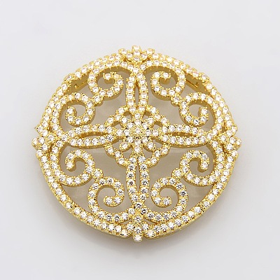 Filigree Flat Round Brass Micro Pave Cubic Zirconia Cabochons ZIRC-P005-03G-NR-1