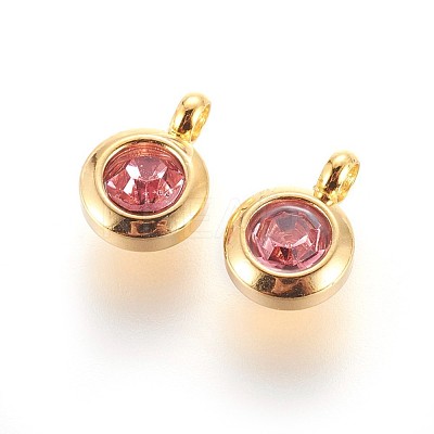 304 Stainless Steel Rhinestone Charms STAS-P237-10G-16-1