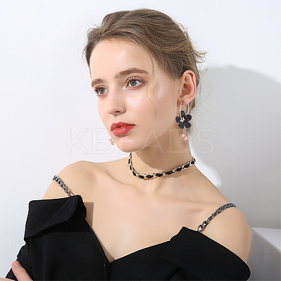 5 Pairs 5 Colors Acrylic Flower Dangle Hoop Earrings with Rhinestone Tassel EJEW-AN0003-70-1