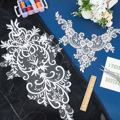 2Pcs 2 Style Polyester Computerized Embroidery Collar Trim AJEW-BC0007-06-1