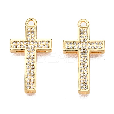 Brass Micro Pave Clear Cubic Zirconia Pendants KK-T073-25G-1