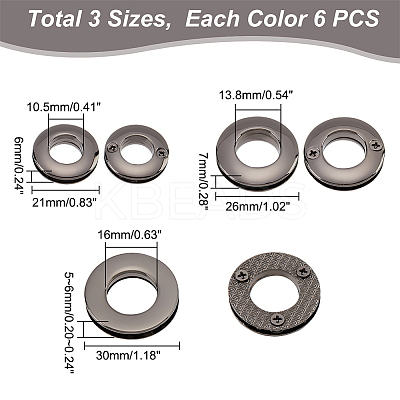 18Pcs 3 Style Alloy Grommet Eyelet Findings FIND-WR0006-18B-1
