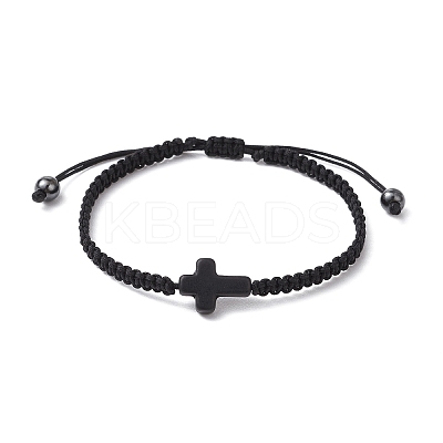 2Pcs Synthetic Turquoise & Hematite Braided Bracelets for Couple BJEW-JB11339-1