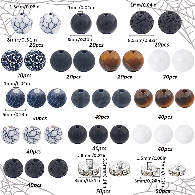 DIY Round Natural Obsidian &  Agate & Lava Rock & Tiger Eye & Synthetic Howlite Jewelry Making Findings Beads Kits DIY-SC0027-48-1