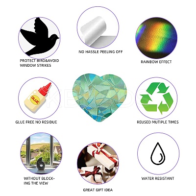 4PCS 2 Styles PVC Stickers Dazzling Color Window Stickers 3D Laser Heart Shaped Electrostatic Glass Window Stickers JX829A-1