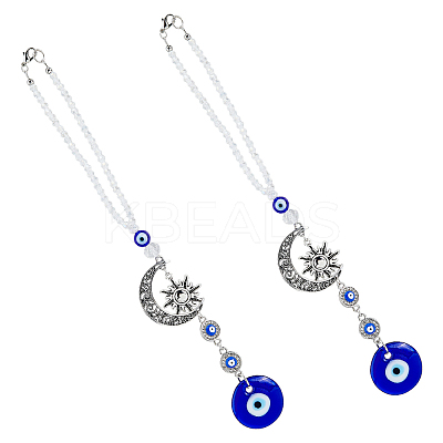 2Pcs Blue Evil Eye Car Hanging Ornament HJEW-DC0001-12-1