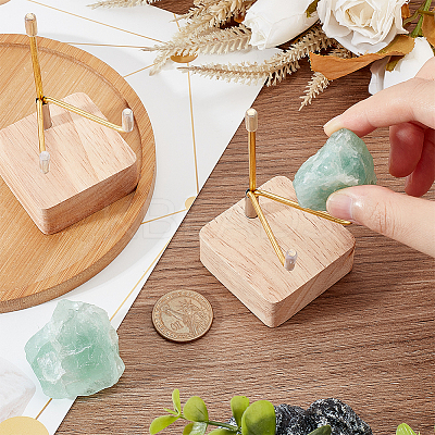 Square Wooden Crystal Rock Display Easels with Iron Holder ODIS-WH0038-28A-G-1