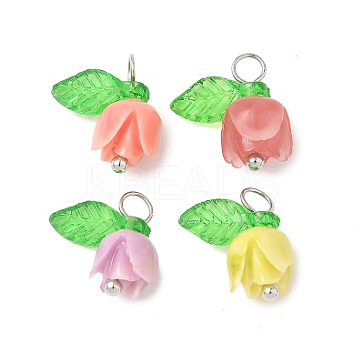 4Pcs 4 Colors Rose Flower Shape Synthetic Shell Charms PALLOY-JF03863-S-1