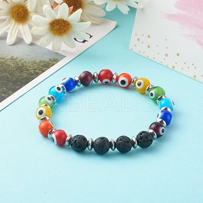 Handmade Evil Eye Lampwork Beaded Stretch Bracelets BJEW-JB06467-1