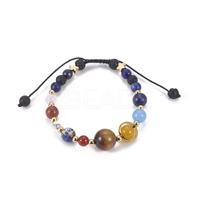 Natural Mixed Stone Braided Beads Bracelets BJEW-JB04141-1